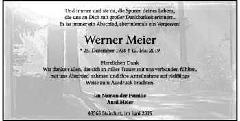 Anzeige von Werner Meier von Westfälische Nachrichten