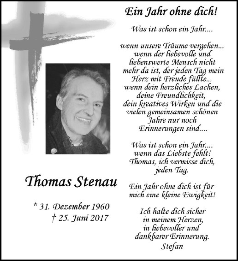  Traueranzeige für Thomas Stenau vom 25.06.2018 aus Westfälische Nachrichten