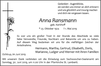 Anzeige von Anna Ransmann von Westfälische Nachrichten