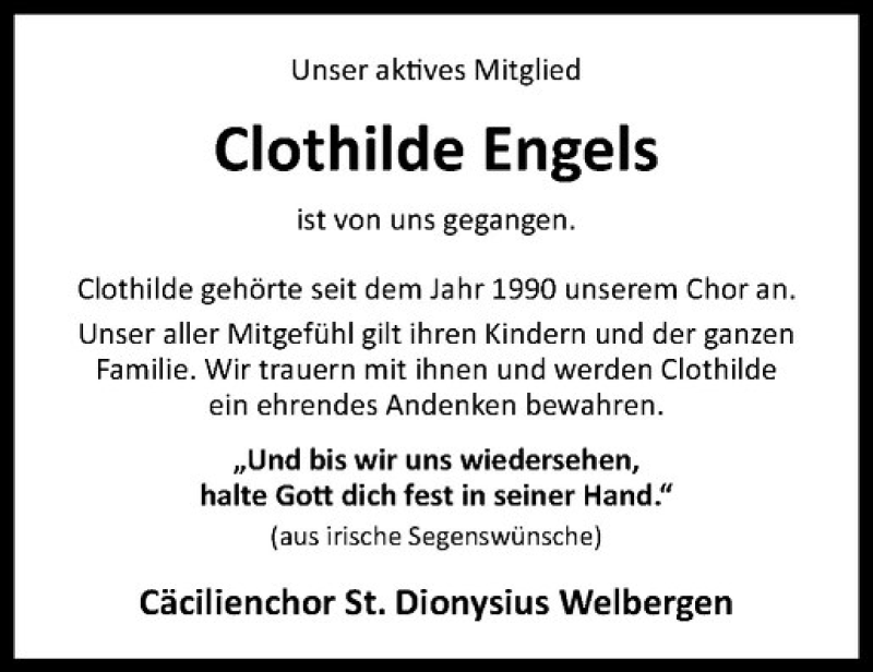  Traueranzeige für Clothilde Engels vom 04.06.2019 aus Westfälische Nachrichten