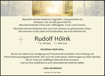 Anzeige von Rudolf Höink von Westfälische Nachrichten