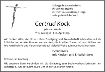 Anzeige von Gertrud Kock von Westfälische Nachrichten