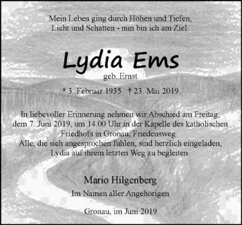 Anzeige von Lydia Ems von Westfälische Nachrichten