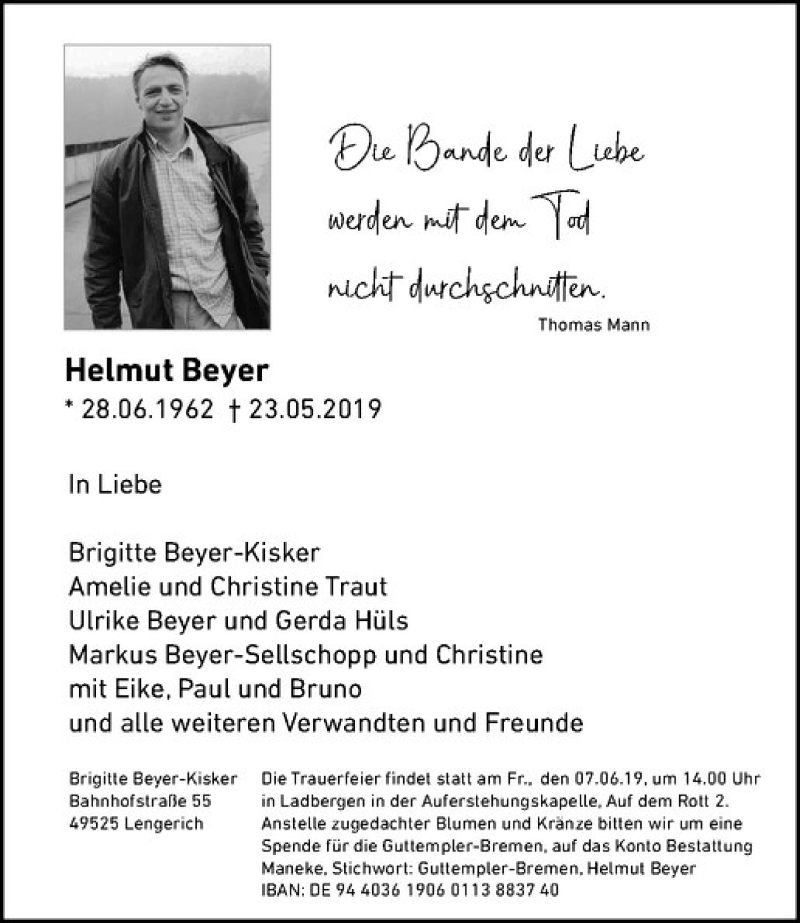  Traueranzeige für Helmut Beyer vom 01.06.2019 aus Westfälische Nachrichten