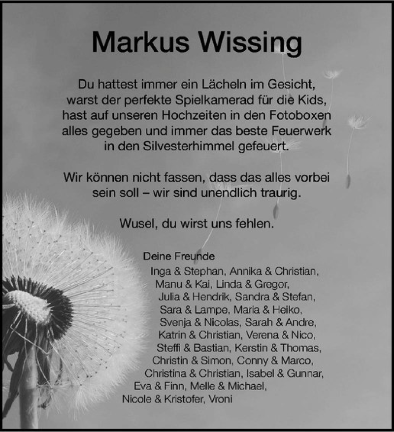  Traueranzeige für Markus Wissing vom 25.06.2019 aus Westfälische Nachrichten