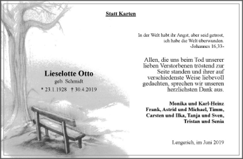 Anzeige von Lieselotte Otto von Westfälische Nachrichten