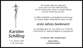 Anzeige von Karsten Schilling von Westfälische Nachrichten