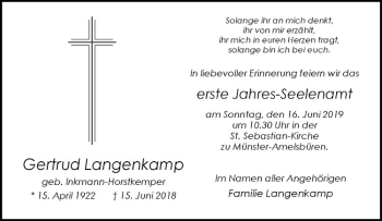 Anzeige von Gertrud Langenkamp von Westfälische Nachrichten
