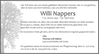 Anzeige von Willi Nappers von Westfälische Nachrichten