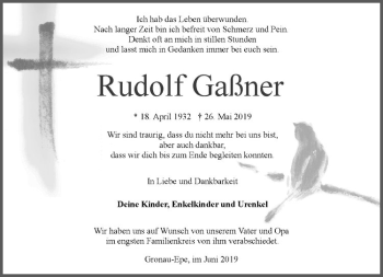 Anzeige von Rudolf Gaßner von Westfälische Nachrichten