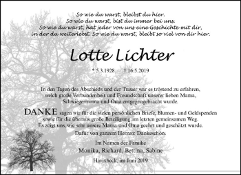Anzeige von Lotte Lichter von Westfälische Nachrichten