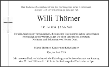 Anzeige von Willi Thörner von Westfälische Nachrichten