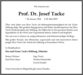 Anzeige von Josef Tacke von Westfälische Nachrichten
