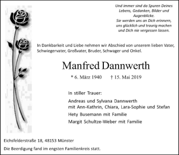 Anzeige von Manfred Dannwerth von Westfälische Nachrichten