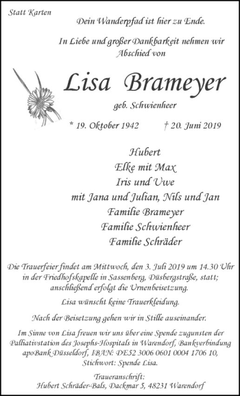 Anzeige von Lisa Brameyer von Westfälische Nachrichten