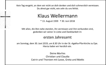 Anzeige von Klaus Wellermann von Westfälische Nachrichten