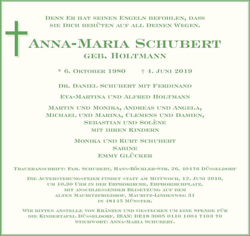  Traueranzeige für Anna-Maria Schubert vom 08.06.2019 aus Westfälische Nachrichten