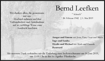 Anzeige von Bernd Leefken von Westfälische Nachrichten