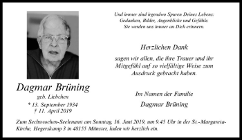Anzeige von Dagmar Brüning von Westfälische Nachrichten