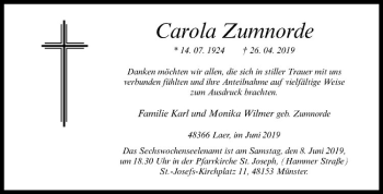 Anzeige von Carola Zumnorde von Westfälische Nachrichten
