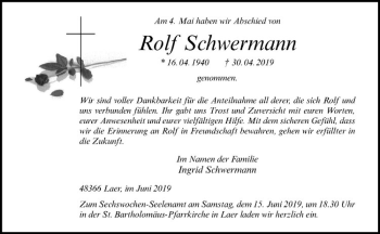 Anzeige von Rolf Schwermann von Westfälische Nachrichten