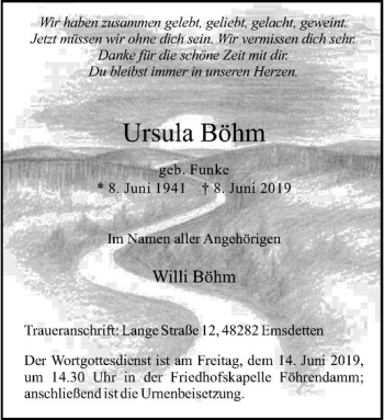 Anzeige von Ursula Böhm von Westfälische Nachrichten