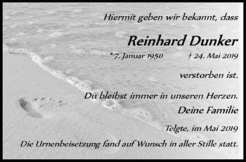 Anzeige von Reinhard Dunker von Westfälische Nachrichten