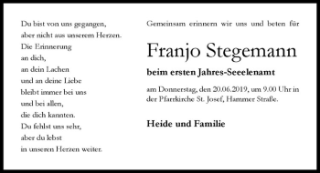 Anzeige von Franz-Josef Stegemann von Westfälische Nachrichten