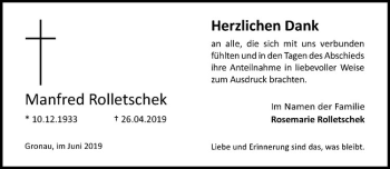 Anzeige von Manfred Rolletschek von Westfälische Nachrichten