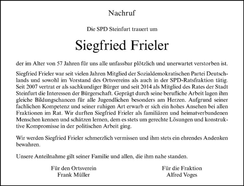  Traueranzeige für Siegfried Frieler vom 05.06.2019 aus Westfälische Nachrichten