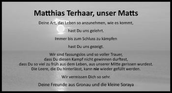 Anzeige von Matthias Terhaar von Westfälische Nachrichten
