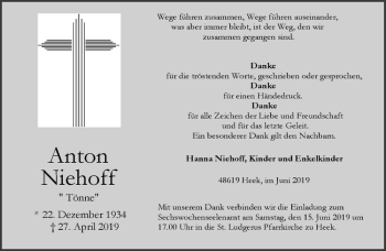 Anzeige von Anton Niehoff von Westfälische Nachrichten