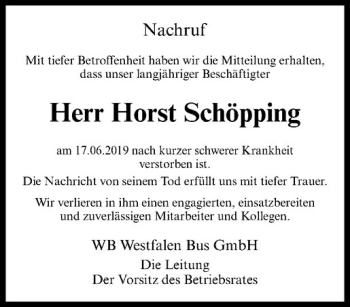 Anzeige von Horst Schöpping von Westfälische Nachrichten