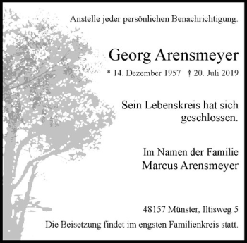 Anzeige von Georg Arensmeyer von Westfälische Nachrichten