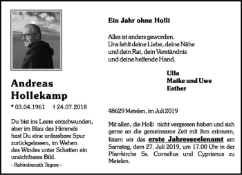 Anzeige von Andreas Hollenkamp von Westfälische Nachrichten