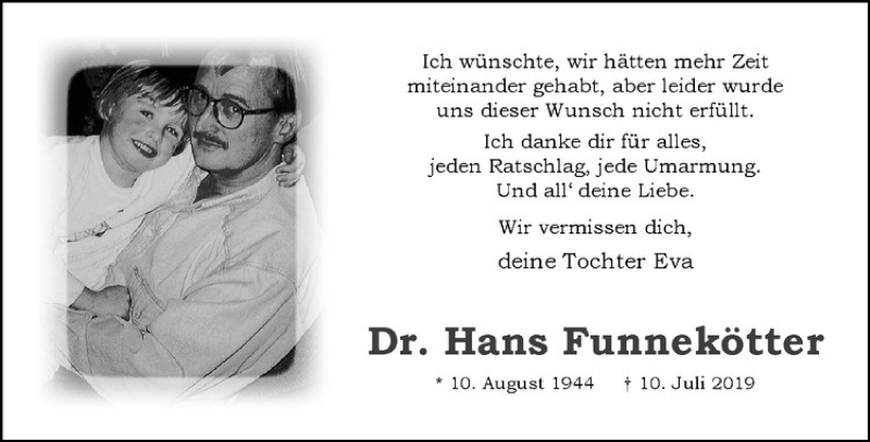  Traueranzeige für Hans Funnekötter vom 27.07.2019 aus Westfälische Nachrichten