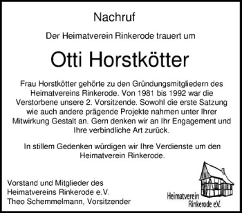Anzeige von Otti Horstkötter von Westfälische Nachrichten