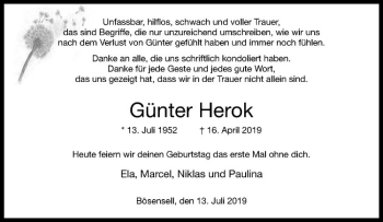 Anzeige von Günter Herok von Westfälische Nachrichten