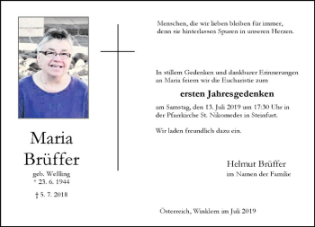 Anzeige von Maria Brüffer von Westfälische Nachrichten