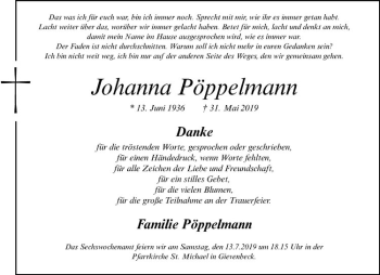 Anzeige von Johanna Pöppelmann von Westfälische Nachrichten