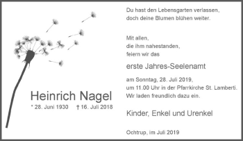 Anzeige von Heinrich Nagel von Westfälische Nachrichten