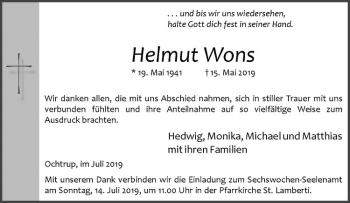 Anzeige von Helmut Wons von Westfälische Nachrichten