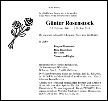 Anzeige von Günter Rosenstock von Westfälische Nachrichten