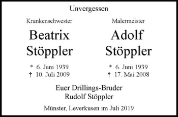 Anzeige von Adolf Stöppler von Westfälische Nachrichten