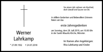 Anzeige von Werner Lahrkamp von Westfälische Nachrichten