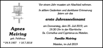 Anzeige von Agnes Meiring von Westfälische Nachrichten