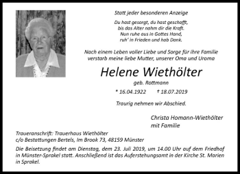 Anzeige von Helene Wiethölter von Westfälische Nachrichten