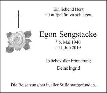 Anzeige von Egon Sengstacke von Westfälische Nachrichten