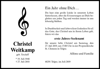 Anzeige von Christel Weitkamp von Westfälische Nachrichten