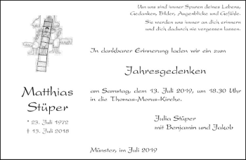 Anzeige von Matthias Stüper von Westfälische Nachrichten